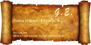 Genzinger Ernák névjegykártya